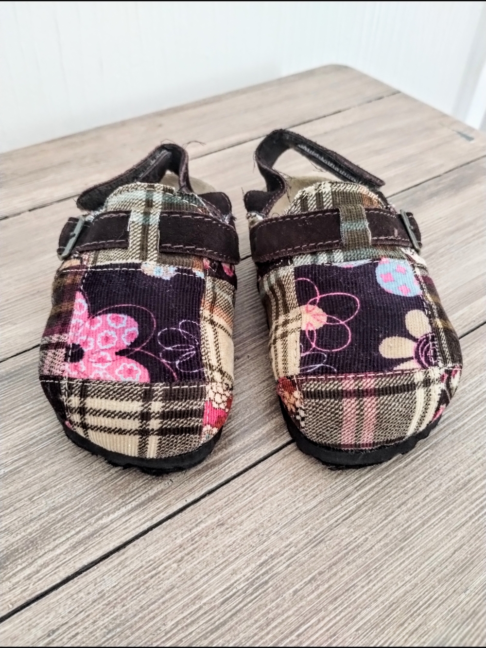 Brexilite Sherry Fly Plaid Floral Mary Jane Shoes - Pink & Brown Little Girls 8M